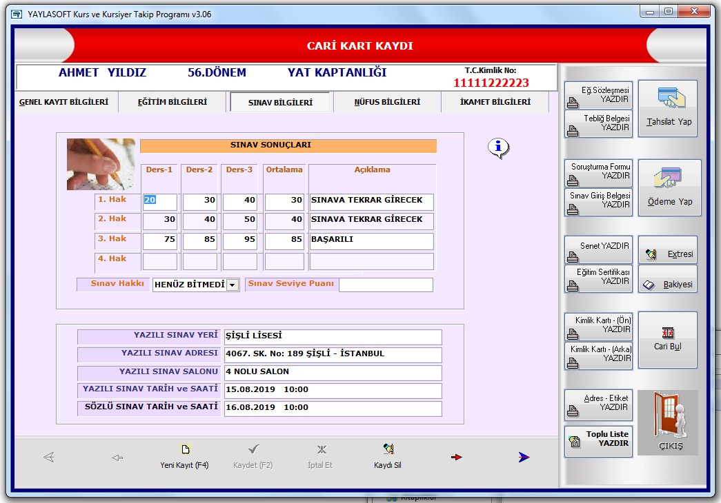 Yaylasoft Kurs Ve Kursiyer Takip Programi Calisma Sayfalarindan Bir Gorunum